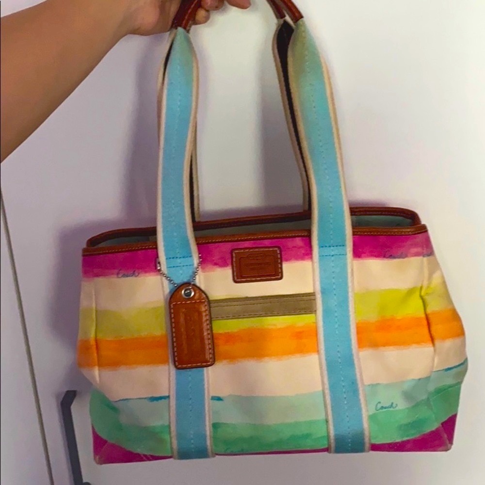 Coach colorful rainbow striped shoulder bag